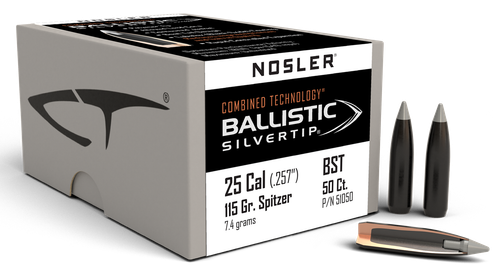 Nosler 51050 Ballistic Silvertip  25Cal 115gr Spitzer Point 50/Box