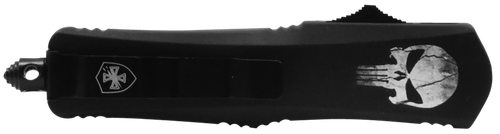 Templar Knife MFL231 Gen II Fallen Slim 3.43" OTF Tanto Plain Black Oxide Stonewashed 440C SS Blade, 5.05" Black w/Skull Aluminum Handle, Glass Breaker