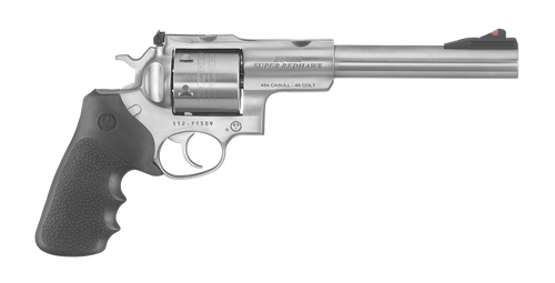Ruger 5505 Super Redhawk  Large Frame 454 Casull 6rd 7.50" Satin Stainless w/Integral Mount Barrel, Satin Stainless Cylinder & Frame, Black Hogue Finger Groove Tamer Monogrip, Transfer Bar Safety