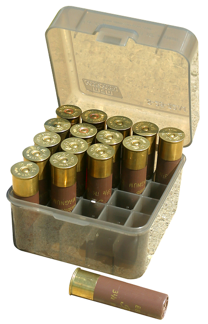 MTM Case-Gard S2512M41 Shotshell Box Flip-Top Multi Gauge Shotgun Clear Smoke Polypropylene 25rd