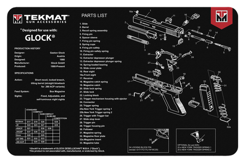TekMat TEKR17GLOCK Glock Cleaning Mat Black/White Rubber 11"x17" Glock Parts Diagram
