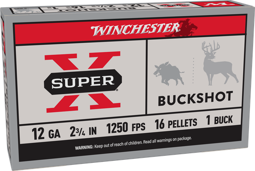 Winchester Ammo XB121 Super X  12Gauge 2.75" 1Buck Shot 5 Per Box/50 Case