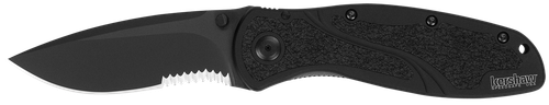 Kershaw 1670BLKST Blur  3.40" Folding Drop Point w/Recurve Part Serrated Black DLC 14C28N Steel Blade Black Anodized Aluminum Handle Includes Pocket Clip