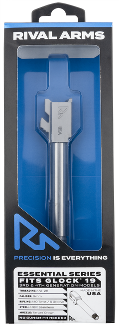 Rival Arms RARA22G202D Essential V2 Match Grade 9mm Luger 4.49" Threaded Stainless Steel, Fits Glock 19 Gen3-4