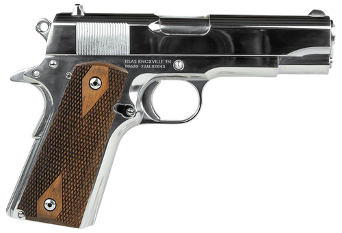 SDS Imports 10100112 1911A1 Desperado 38 Super/9mm Luger 9+1 4.25" Hard Chrome Plated Barrel, High Polished Chomium Coated Serrated Steel Slide & Frame w/Beavertail, Checkered Wood Grips