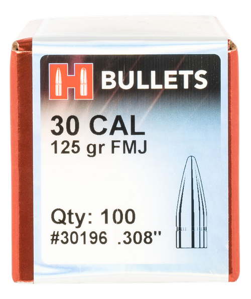 Hornady 30196 FMJ  30 Cal .308 125 gr Full Metal Jacket 100 Per Box/ 25 Case