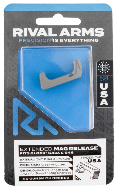 Rival Arms RA72G004D Magazine Release  Extended Silver Aluminum for Glock 43X, 48