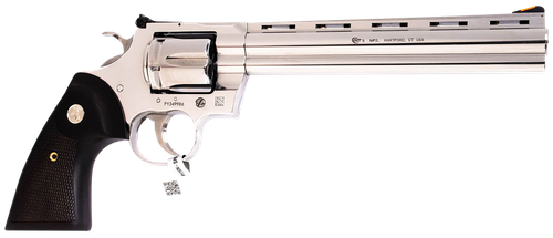 Colt Mfg PYTHONSP8WTS Python  357 Mag/38 Special 6 Shot 8" Polished Stainless Steel Vent Rib Barrel, Cylinder & Frame, Walnut w/Medallion Grip, Exposed Hammer