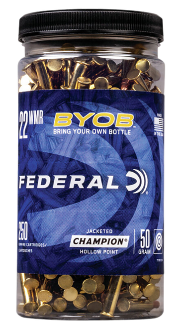 Federal 757BTL250 Champion Training BYOB 22WMR 50gr Jacketed Hollow Point 250 Per Box/8 Case