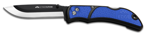 Outdoor Edge RLU40C RazorLite  3.50" Folding Drop Point Tanto Plain 420J2 SS Blade Black/Blue Polymer Handle