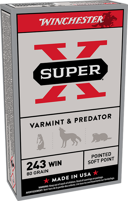 Winchester Ammo X2431 Super X  243Win 80gr Jacketed Soft Point 20 Per Box/10 Case