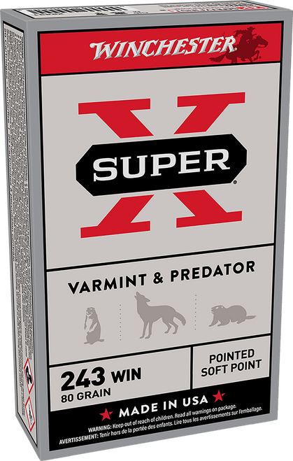 Winchester Ammo X2431 Super X  243Win 80gr Jacketed Soft Point 20 Per Box/10 Case