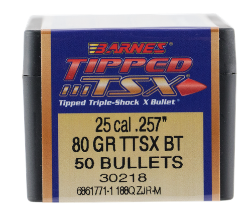 Barnes Bullets 30218 Tipped TSX  25Cal 80gr Boat Tail 50/Box