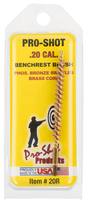 Pro-Shot 20R Bore Brush  .20/ .204 Cal Rifle #5-40" Thread Bronze Bristles Brass Core