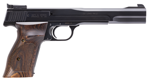 Smith & Wesson 130512 41  Full Size Frame 22 LR 10+1, 7" Blued Button Rifled Steel Barrel, Serrated Slide & Frame, Checkered Wood Target Grip