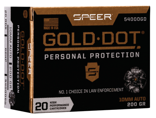 Speer 54000GD Gold Dot Personal Protection 10mmAuto 200gr Hollow Point 20 Per Box/10 Case
