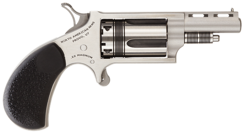 North American Arms 22MTW Wasp  22 WMR 5 Shot 1.63" Stainless Steel Vent Rib Barrel, Stainless Steel Frame & Cylinder, Black Pebbled Rubber Grip, Exposed Hammer