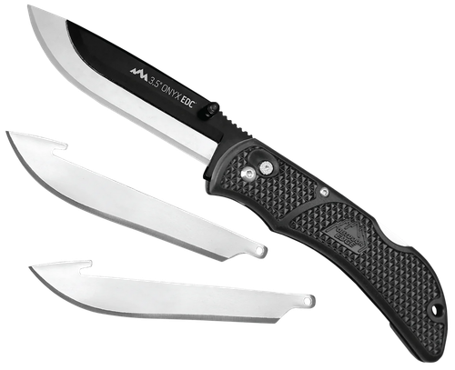 Outdoor Edge OX10C Onyx  3 Blades, 3.50" Folding Drop Point Plain Satin/Black Oxide 420J2 SS Blade, 4.50" Black Textured Grivory Handle