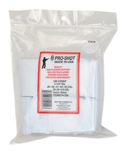 Pro-Shot 214250 Cleaning Patches  .38 - .45 Cal/ .410 / 20 Gauge 2.25" Square Cotton Flannel 250 Pack