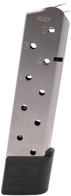 CMC Products 15150 Power Mag  10rd 45 ACP Fits 1911 Government Stainless Steel w/ Black Base Pad