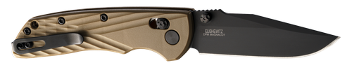 Hogue  Deka  3.25" Folding Clip Point Plain Black Cerakote CPM MagnaCut SS Blade, FDE Crosshatch Textured GRN Handle, Includes Pocket Clip
