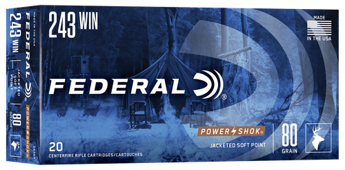 Federal 243AS Power-Shok  243Win 80gr Jacketed Soft Point 20 Per Box/10 Case
