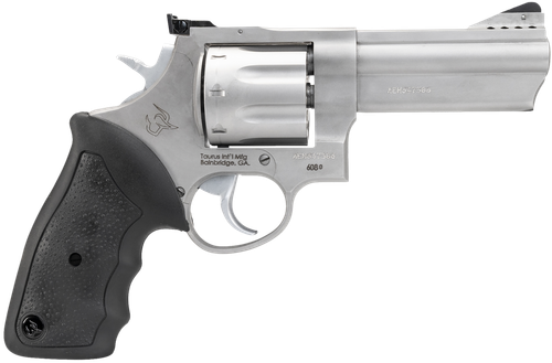 Taurus 2-608049 608  Large 357 Mag/38 Special +P 8 Shot 4" Matte Stainless Steel Ported Barrel, Cylinder & Frame, Black Finger Grooved Rubber Grip, Transfer Bar Safety, Exposed Hammer