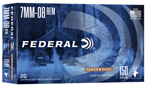 Federal 708CS Power-Shok  7mm-08Rem 150gr Jacketed Soft Point 20 Per Box/10 Case