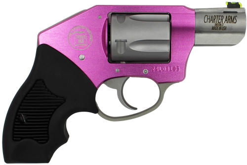 Charter Arms 53831 Undercover Lite Pink Lady Small 38 Special, 5 Shot 2" Stainless Steel Barrel & Cylinder, Pink Aluminum Frame w/Black Finger Grooved Rubber Grip, Concealed Hammer