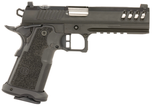 Bersa M2XIO5BBFN M2XI  9mm Luger 22+1 5" Match Grade Bull Barrel, QPQ Tenifer Cerakote Lightening Cut/Optic Cut/Serrated Steel Slide & Frame w/Beavertail & Picatinny Rail, Black Polymer Grip