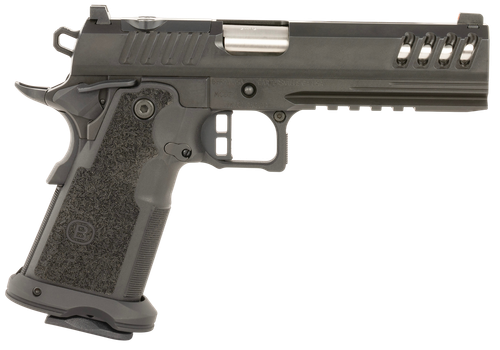Bersa M2XIO5BBFN M2XI  9mm Luger 22+1 5" Match Grade Bull Barrel, QPQ Tenifer Cerakote Lightening Cut/Optic Cut/Serrated Steel Slide & Frame w/Beavertail & Picatinny Rail, Black Polymer Grip