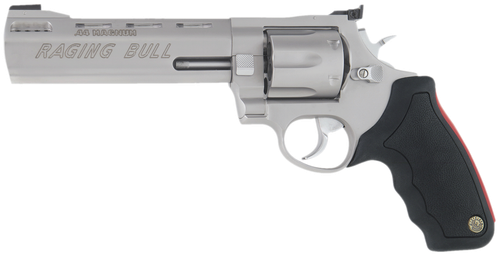 Taurus 2-444069 444 Raging Bull Large 44 Rem Mag 6 Shot 6.50" Matte Stainless Steel Ported Barrel, Cylinder & Frame, Black Rubber Grip, Transfer Bar Safety, Exposed Hammer
