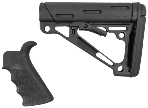 Hogue 15055 OverMolded Combo Kit Black Synthetic with Rubber Overmold, Collapsible Stock, Beavertail Grip with Finger Grooves, Fits Commercial Buffer Tube (Tube Not Included)
