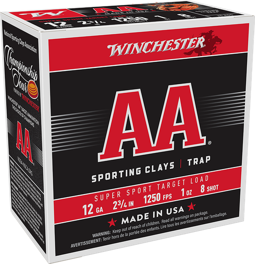 Winchester Ammo AASC12508 AA Sporting Clay 12Gauge 2.75" 1oz 8Shot 25 Per Box/10 Case