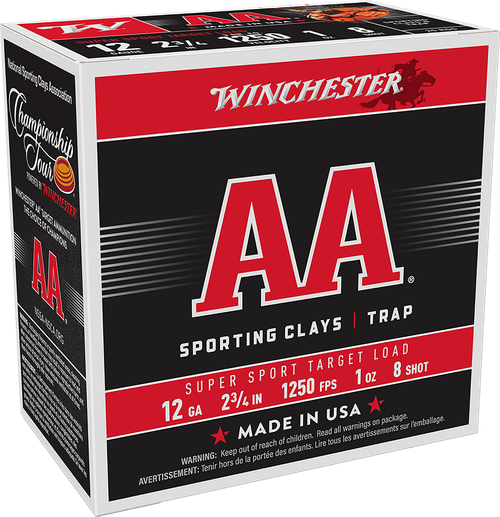 Winchester Ammo AASC12508 AA Sporting Clay 12Gauge 2.75" 1oz 8Shot 25 Per Box/10 Case