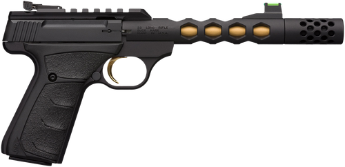 Browning 051573490 Buck Mark Plus Vision SR 22 LR 10+1 5.87" Black Anodized/Gold Cerakote/SR/Threaded Barrel, Matte Black Serrated Steel/Optic Ready Slide & Aluminum Frame Black Ultragrip FX Grip