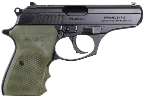 Bersa T380MC Thunder Combat Micro-Compact Frame 380 ACP 8+1, 3.50" Black Steel Barrel, Matte Black Serrated Steel Slide & Aluminum Frame w/Beavertail, Olive Wrap-Around Grip