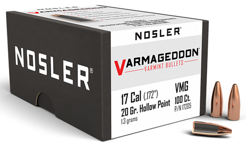 Nosler 17205 Varmageddon  17Cal 20gr Flat Base Hollow Point 100/Box
