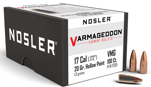 Nosler 17205 Varmageddon  17Cal 20gr Flat Base Hollow Point 100/Box