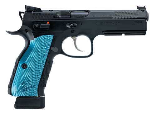 CZ-USA 91251 Shadow 2 Optics-Ready 9mm Luger 4.89" 19+1 Overall Black Finish with Inside Railed Steel with Optic Cut Slide, Blue Aluminum Grip, Non-Tilted Barrel & Picatinny Rail