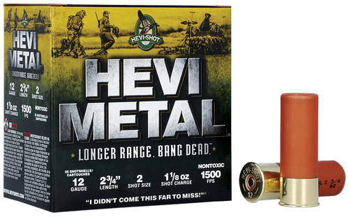 HEVI-Metal HS38702 HEVI-Metal Longer Range 12Gauge 2.75" 1 1/8oz 2Shot 25 Per Box/10 Case