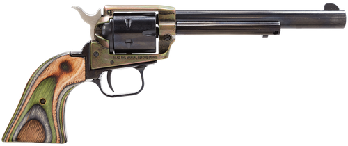 Heritage Mfg RR22CH6 Rough Rider  22 LR 6 Shot, 6.50" Black Oxide Steel Barrel, Simulated Case Hardened Zinc Alloy Frame, Black Oxide Cylinder, Camo Laminate Grip, Manual Safety, Exposed Hammer