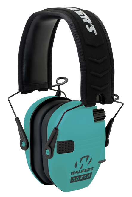 Walker's GWPRSEMLTL Razor Slim Electronic Muff 23 dB Over the Head Black/Teal Polymer