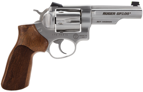 Ruger 1754 GP100 Match Champion Medium Frame 357 Mag 6rd 4.20" Satin Stainless Steel Half-Lug Barrel, Cylinder & Frame, Hogue Stippled Hardwood Grip, Transfer Bar Safety, Exposed Hammer