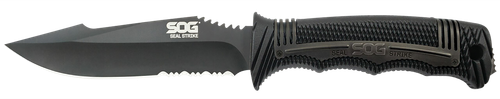S.O.G SOGSS1003CP Seal Strike 4.90" Fixed Clip Point Part Serrated AUS-8A SS Blade Black Textured GRN/SS Handle Includes Belt Clip/Sheath