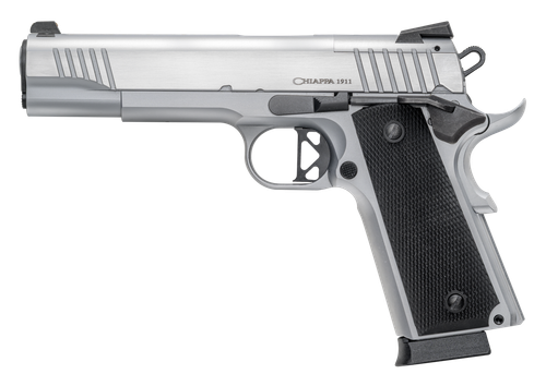 Chiappa Firearms 440234 1911 Superior Full Size Frame 45 ACP 8+1 5" Chrome Optic Ready/Serrated Slide & Frame, Walnut Grip RMR/RMSc Footprint