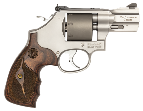 Smith & Wesson 10227 Performance Center Model 986 9mm Luger 7rd 2.50" Stainless Steel Barrel with Recessed Crown, Unfluted Cylinder, Stainless Steel Frame with Custom Wood Grip Includes Moon Clips
