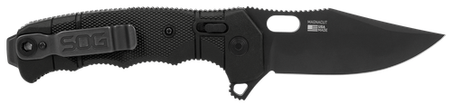 S.O.G SOG12211357 Seal XR 3.90" Folding Clip Point Plain Black MagnaCut Blade, Black Textured GRN/Titanium Handle