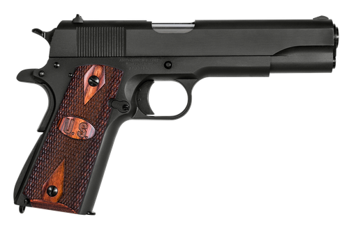 Auto-Ordnance 1911BKO9W 1911 A1 GI Spec 9mm Luger 9+1 5" Stainless Steel Barrel, Matte Black Serrated Carbon Steel Slide & Frame w/Beavertail, Checkered Wood w/Integrated US Logo Grip