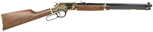 Henry H006GCD Deluxe Side Gate  Full Size 45 Colt (Long Colt) 10+1 20" Blued Octagon Barrel, Polished Brass Engraved Receiver, Drilled & Tapped, Fixed American Walnut Stock Ambidextrous